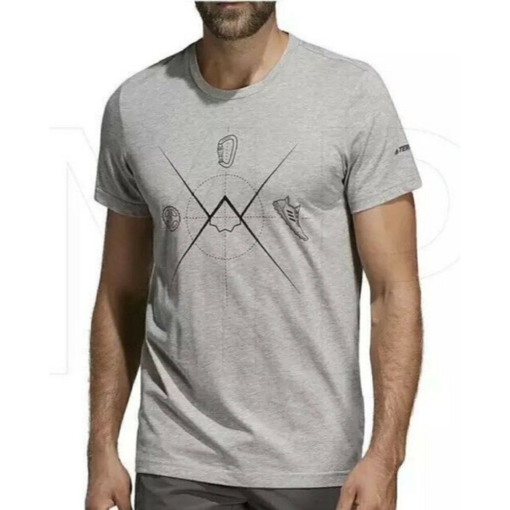Adidas "Ascend" Gray Tee Shirt Carabiner Hiking M
